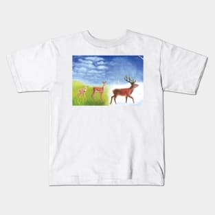 The Red Deer Lives Through the Seasons Illustration Kids T-Shirt
